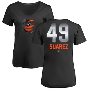 Women's Albert Suarez Baltimore Orioles Midnight Mascot V-Neck T-Shirt - Black