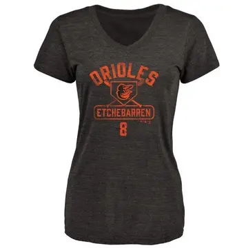 Women's Andy Etchebarren Baltimore Orioles Base Runner Tri-Blend T-Shirt - Black