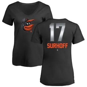 Women's Bj Surhoff Baltimore Orioles Midnight Mascot V-Neck T-Shirt - Black