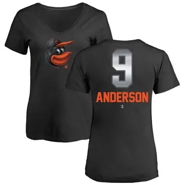 Women's Brady Anderson Baltimore Orioles Midnight Mascot V-Neck T-Shirt - Black