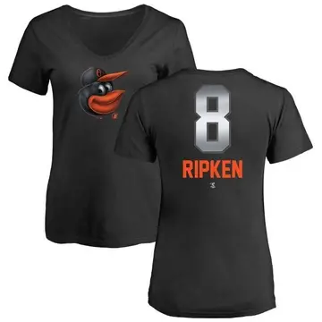 Women's Cal Ripken Baltimore Orioles Midnight Mascot V-Neck T-Shirt - Black