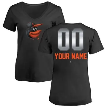 Women's Custom Baltimore Orioles Custom Midnight Mascot V-Neck T-Shirt - Black