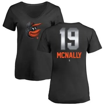 Women's Dave Mcnally Baltimore Orioles Midnight Mascot V-Neck T-Shirt - Black