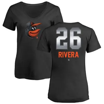 Women's Emmanuel Rivera Baltimore Orioles Midnight Mascot V-Neck T-Shirt - Black