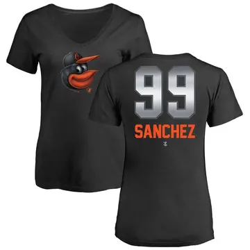 Women's Gary Sanchez Baltimore Orioles Midnight Mascot V-Neck T-Shirt - Black