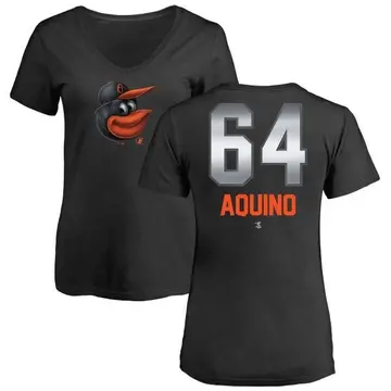 Women's Jayson Aquino Baltimore Orioles Midnight Mascot V-Neck T-Shirt - Black