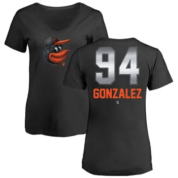 Women's Luis Gonzalez Baltimore Orioles Midnight Mascot V-Neck T-Shirt - Black