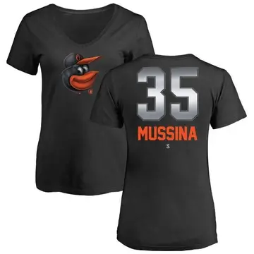 Women's Mike Mussina Baltimore Orioles Midnight Mascot V-Neck T-Shirt - Black